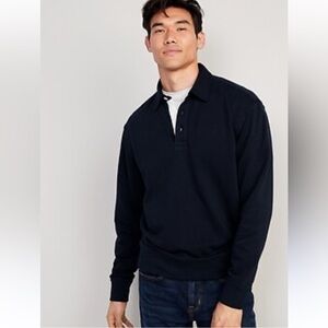 GAP French Terry Polo Pullover Sweater, Size Large, In the Navy (Navy Blue)